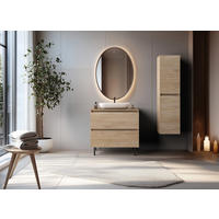 BADEZIMMERSCHRANK 80 cm + TOP + Möbelfüße, Farbe: helle Eiche, 80 x 46 x 80,7 cm, mit Arbeitsplatte - Eichefarben, Holzwerkstoff (80/80.7/46cm) - 3XE LIVING