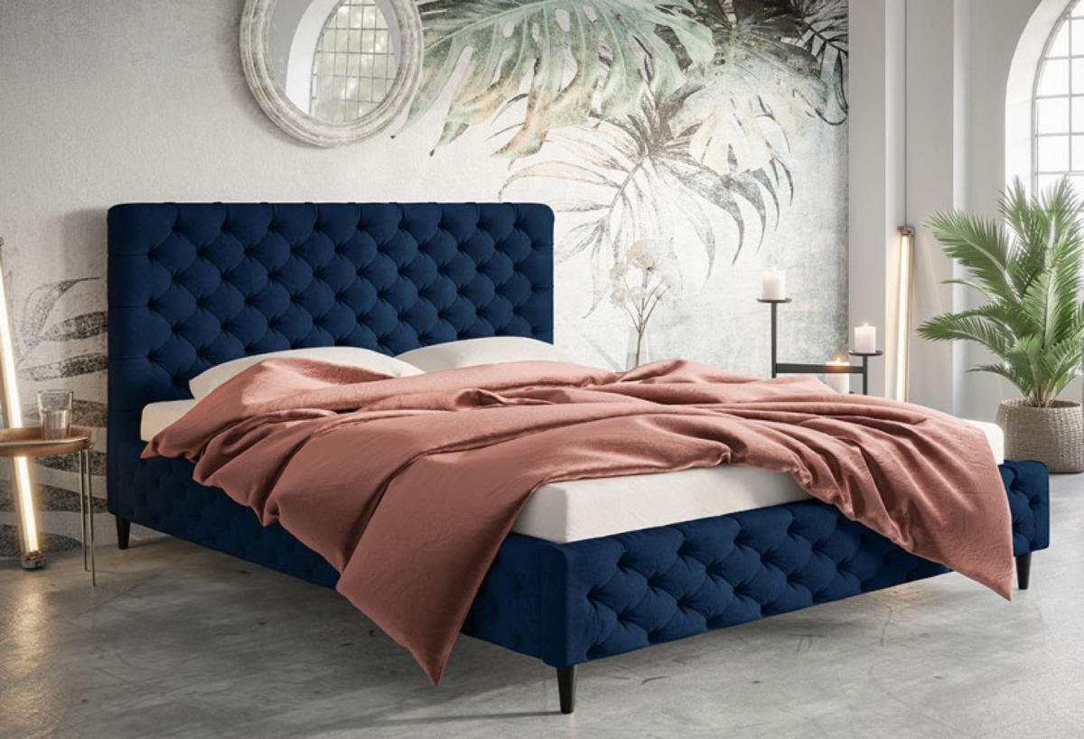 BETT Blau LUXO 5 Gepolstert Auf Holzbeinen 180x200 cm - Blau/Schwarz, Textil (180/200cm) - Sepro Meble