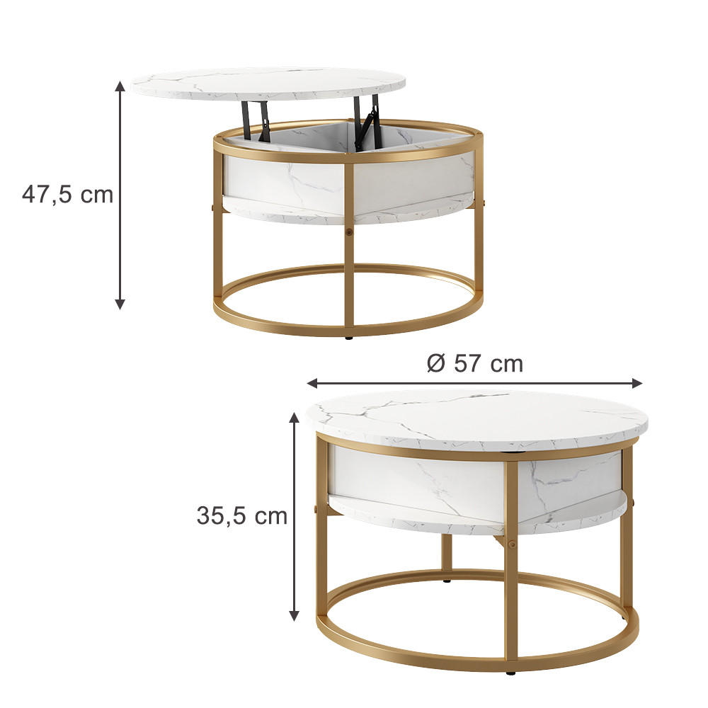 COUCHTISCH Marlo Weiß/Gold 57 x 57 cm - Weiß Hochglanz/Goldfarben, Holzwerkstoff (57/57/47.5cm) - Vicco