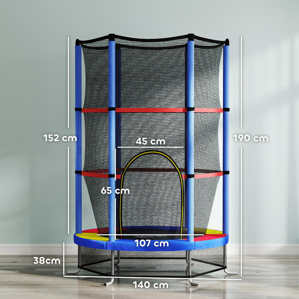 KINDER TRAMPOLIN, Mehrfarbig, Stahl, Kunststoff - Blau, Metall (140/140cm) - HOMCOM