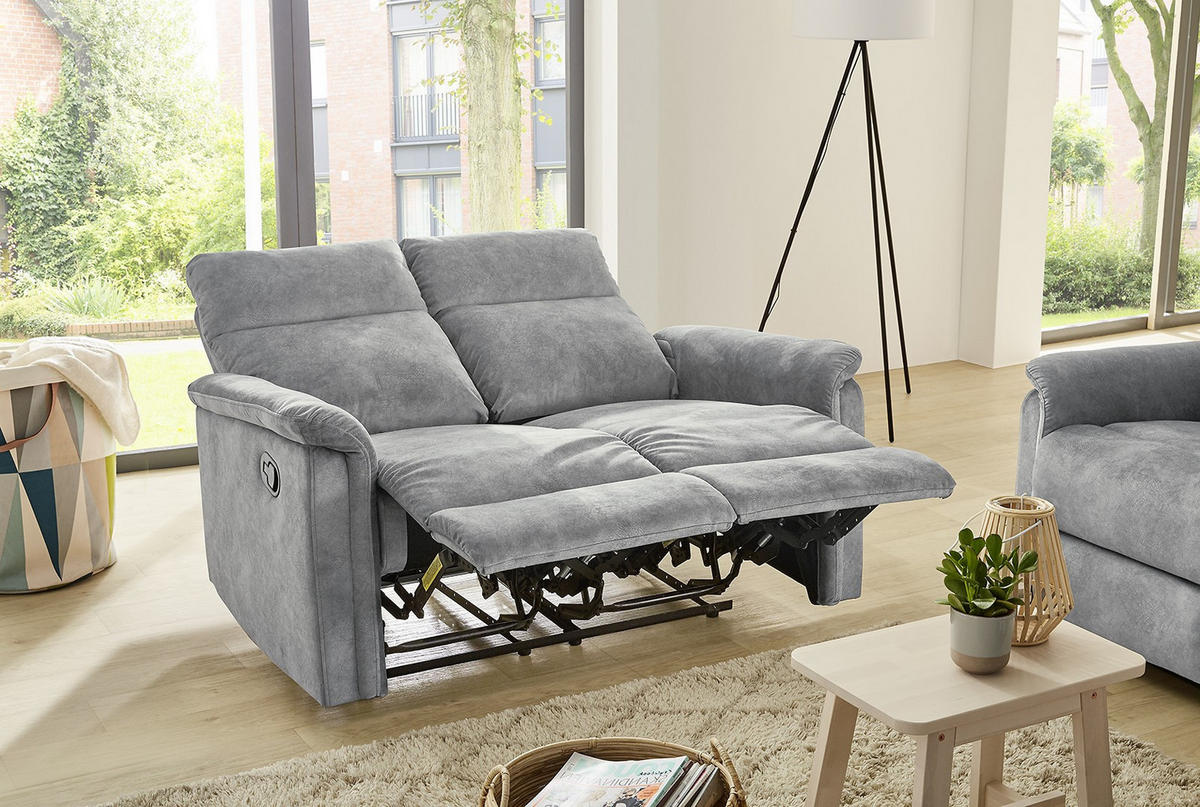 2-SITZER-RELAXSOFA Federkern, Liegefunktion verstellbar durch halbautomatische Relaxfunktion B130/T90/H100 cm, Velours Vintage Grau / 15127 - Hellgrau/Schwarz, Textil (130/100/90cm) - luma-home