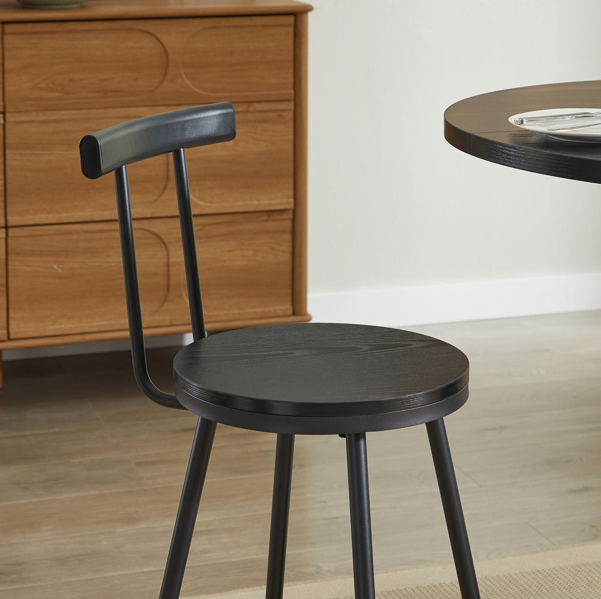 ESSTISCH-SET rund 80 cm Schwarz 3-tlg. - Schwarz, Metall (80/91.5/80cm) - Meubliv