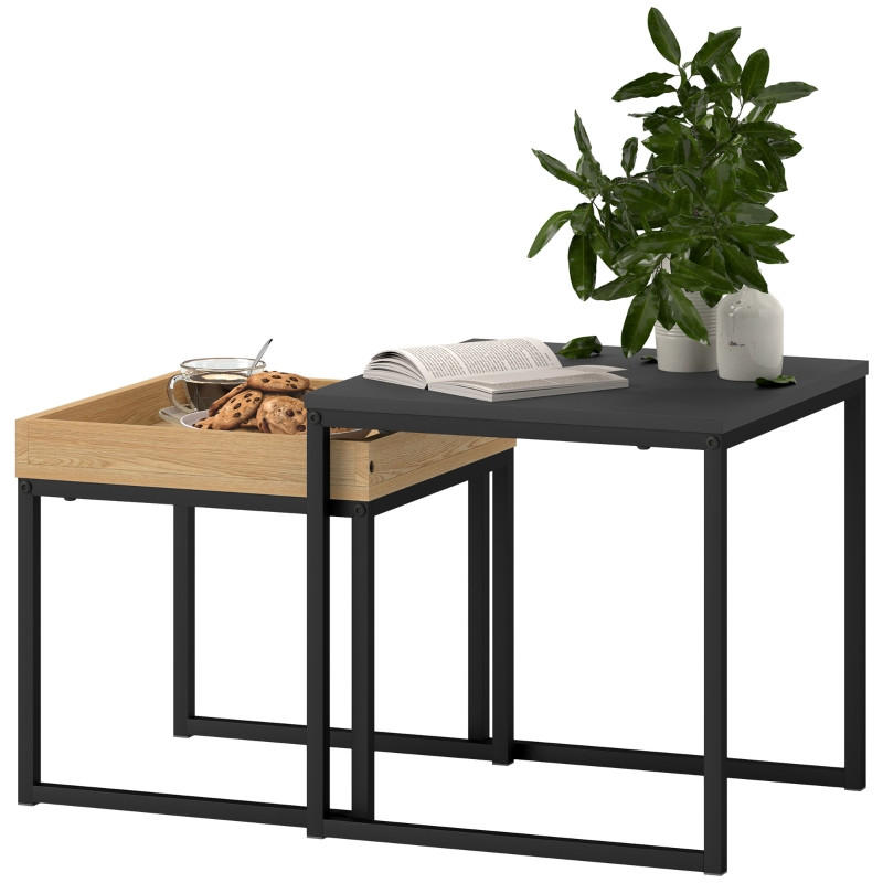 COUCHTISCH 2er-Set Schwarz/Eiche - Schwarz, Metall (45/45/45cm)