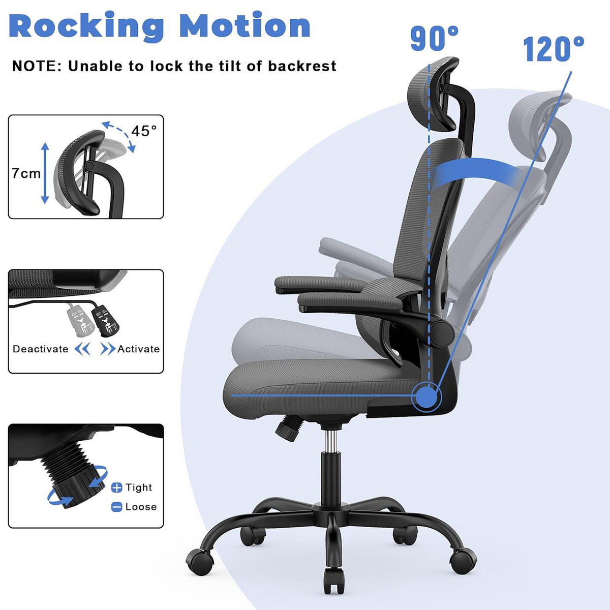 BÜROSTUHL Schwarz-Grau ergonomisch Netz verstellbar - Grau, Metall (25/52.5/65cm) - Rattrix
