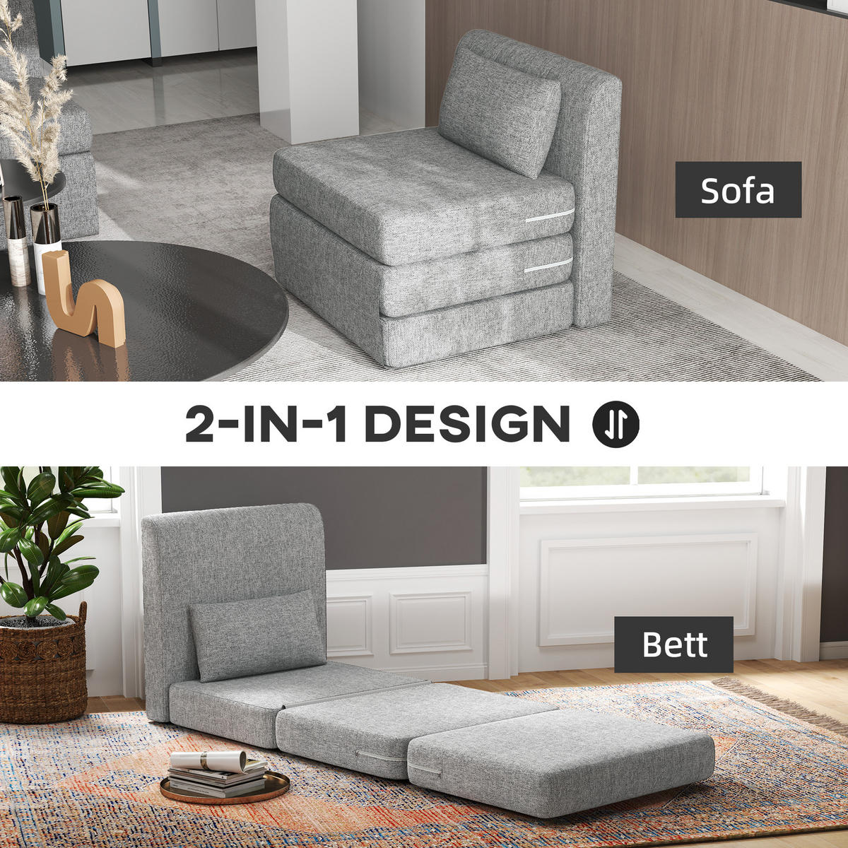 BODENSESSEL 2-in-1 Klappbar Schlafsofa mit Kordoptik für Wohnzimmer, Grau - Grau, Textil/Metall (75/74/80cm) - HOMCOM