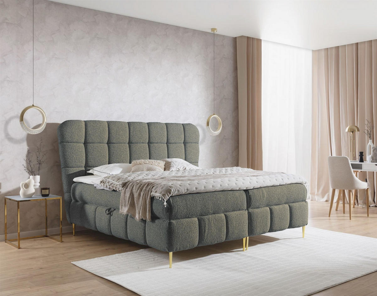 BOXBETT Grazia In Corbett - Dunkelgrau, Holzwerkstoff/Textil (140/200cm) - Fun Möbel