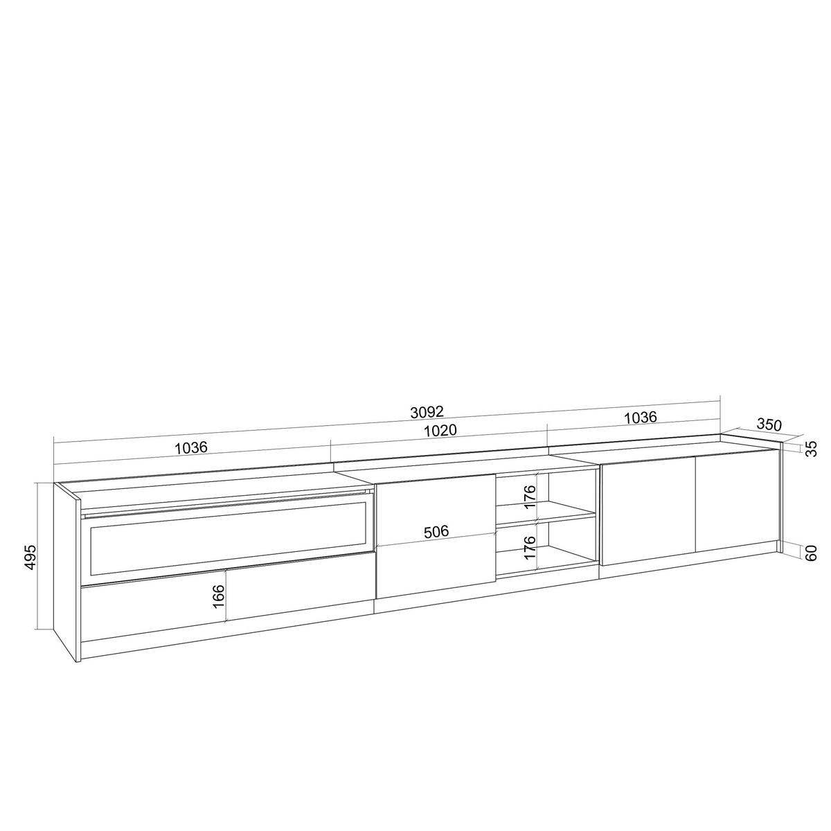 TV-SCHRANK, Lowboard, Schwarz Eiche, Elektrokamin, 310/37/50cm - Schwarz, Holzwerkstoff (310/50/37cm) - Skraut Home