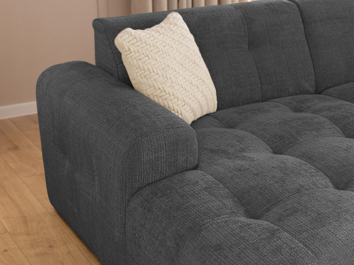ECKSOFA Kozy im Bumpy-Design mit fester Rückenlehne aus weichem Grau Chenille-Stoff - Ottomane links - Schwarz/Grau, Holz/Kunststoff (161/234cm) - S-Style Möbel