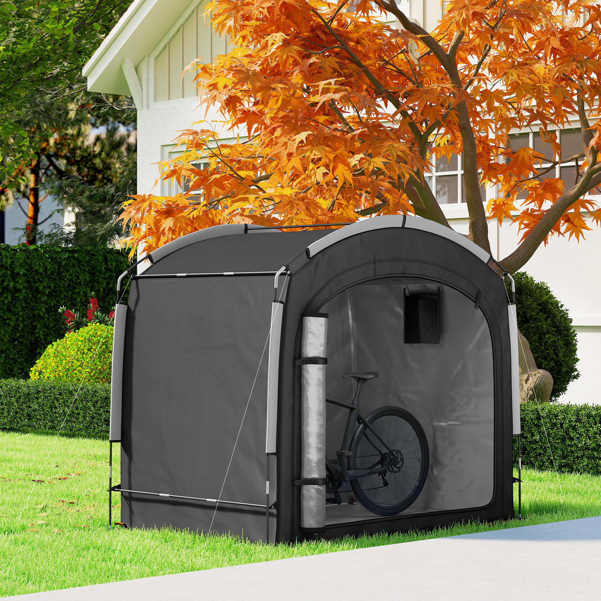 FAHRRADGARAGE DE-12734 220/150/195 cm mit 2 Seitentaschen Schwarz - Schwarz, Textil (150/195/220cm) - ComfortXL