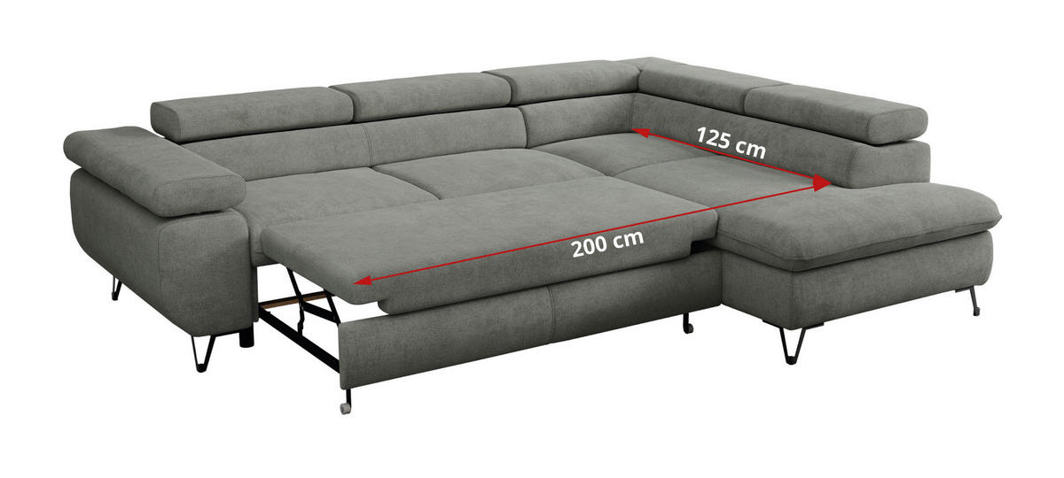 ECKSOFA PETER L Grau Struktur - Rechts Seite - Schwarz/Grau, Textil/Metall (273/208cm) - MKS