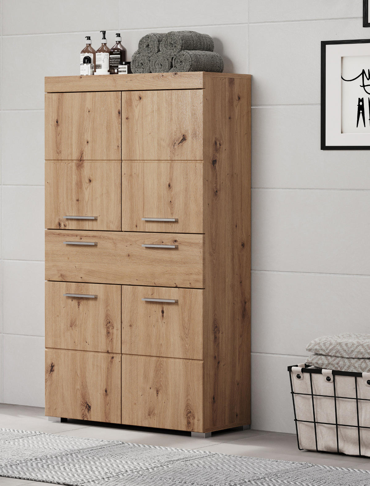 MIDISCHRANK Asteiche 73 x 132 cm, Badschrank mit viel Stauraum - Eichefarben, Holzwerkstoff/Kunststoff (73/132/31cm) - Top.Furn