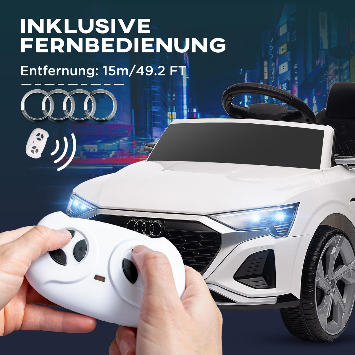 KINDER Elektroauto, Weiß, Kunststoff, Metall, 98cm x 49,5cm x 43cm - Weiß, Kunststoff (98/49.5/43cm) - AIYAPLAY