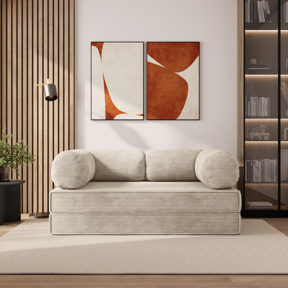 BETTSOFA ALVIO aus Schaumstoff Cordstoff Creme Schlaffunktion - Creme, Textil (170/68/80cm) - MASSENO