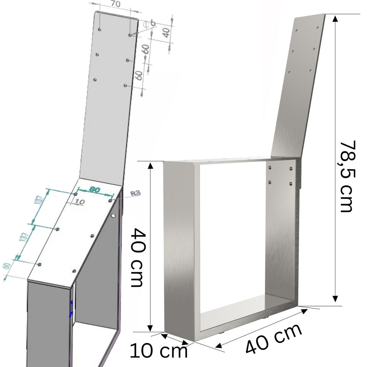 BANKGESTELL mit Lehne 2x aus Edelstahl Silber Bankbeine - Silberfarben, Metall (10/78.5/40cm) - DanDiBo