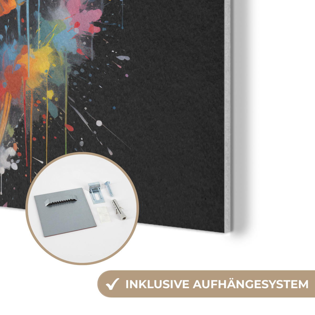 AKUSTIKPANEEL Elefant - Graffiti - Schwarz - Tiere - Farben 80x60 cm - Schwarz, Textil (80/0.9/60cm) - MuchoWow