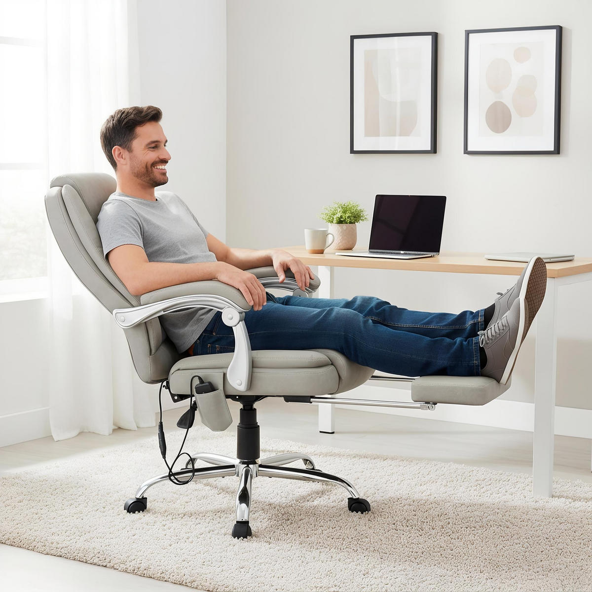 CHEFSESSEL Lederlook Grau - Chromfarben/Grau, Textil/Metall (67/110/70cm) - CLP