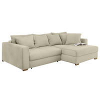 ECKSOFA-DAUERSCHLÄFER Federkern Bettkasten, seitenverkehrt montierbar B288/T186/H86 cm, Liegefl. 153x245 cm, Cord Beige Grau / 15154 - Greige/Eichefarben, Holz/Textil (288/186cm) - luma-home