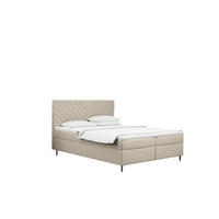 BOXBETT Mit Bettkasten Und Matratze + Topper RUGIA Stoff Velvet Ecru 180x200 cm H3-Bonell - Ecru/Schwarz, Holz/Textil (186/200cm) - Kaiser Möbel