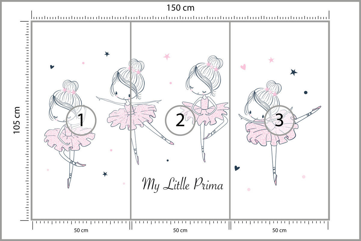 FOTOTAPETE für Kinderzimmer Kleine Ballerinen Tanzen Herzen Sterne 150x105 - Weiß, Papier (150/105cm) - Muralo