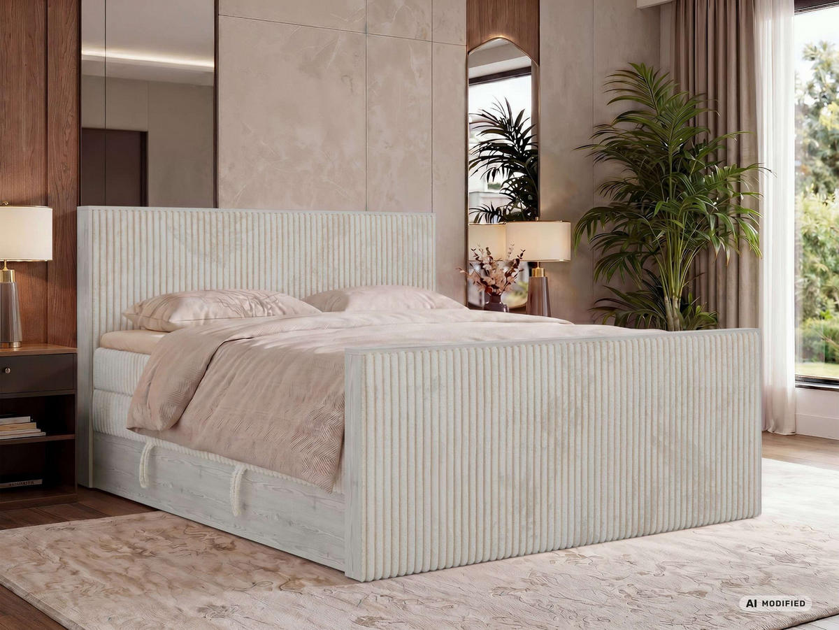 BOXSPRINGBETT NORDIC KING DUO 180/200 - Beige Cord - Topper T25 - H4 - Beige/Schwarz, Kunststoff/Textil (180/200cm) - MKS