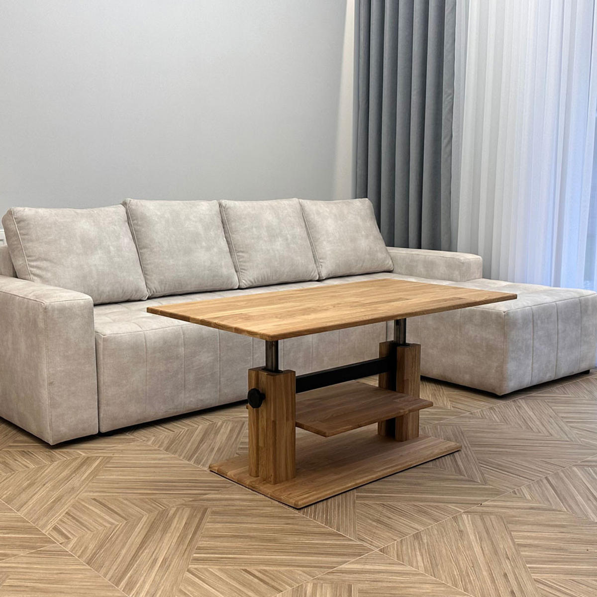 COUCHTISCH C-20 Eiche geölt 110 / 62 / 48-64cm - Eichefarben, Holz/Holzwerkstoff (62/100/64cm) - Feldmann-Wohnen