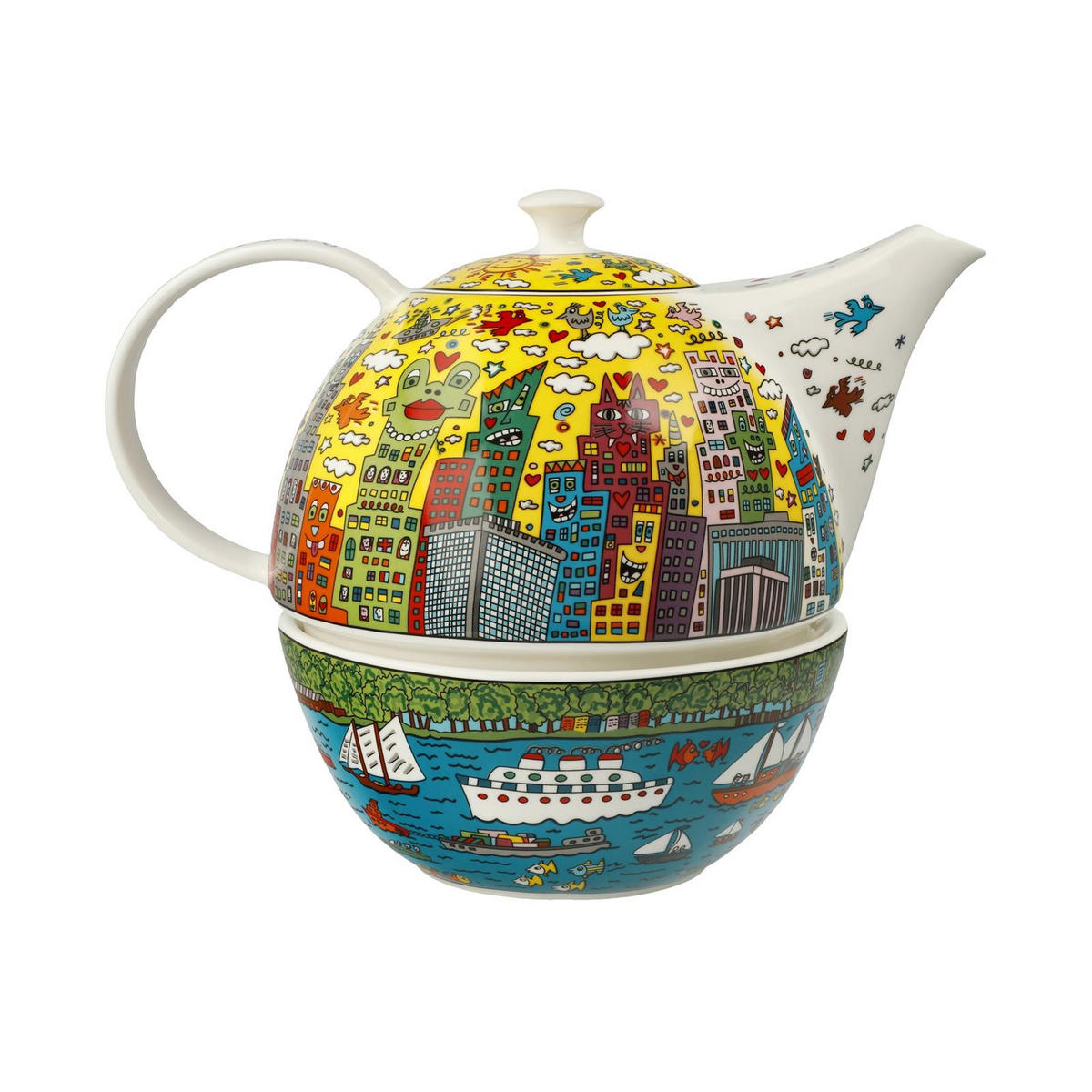 TEEKANNE MIT STÖVCHEN James Rizzi - My New York City Sunset bunt 1,2 l - Multicolor, Keramik (1.2L) - Goebel