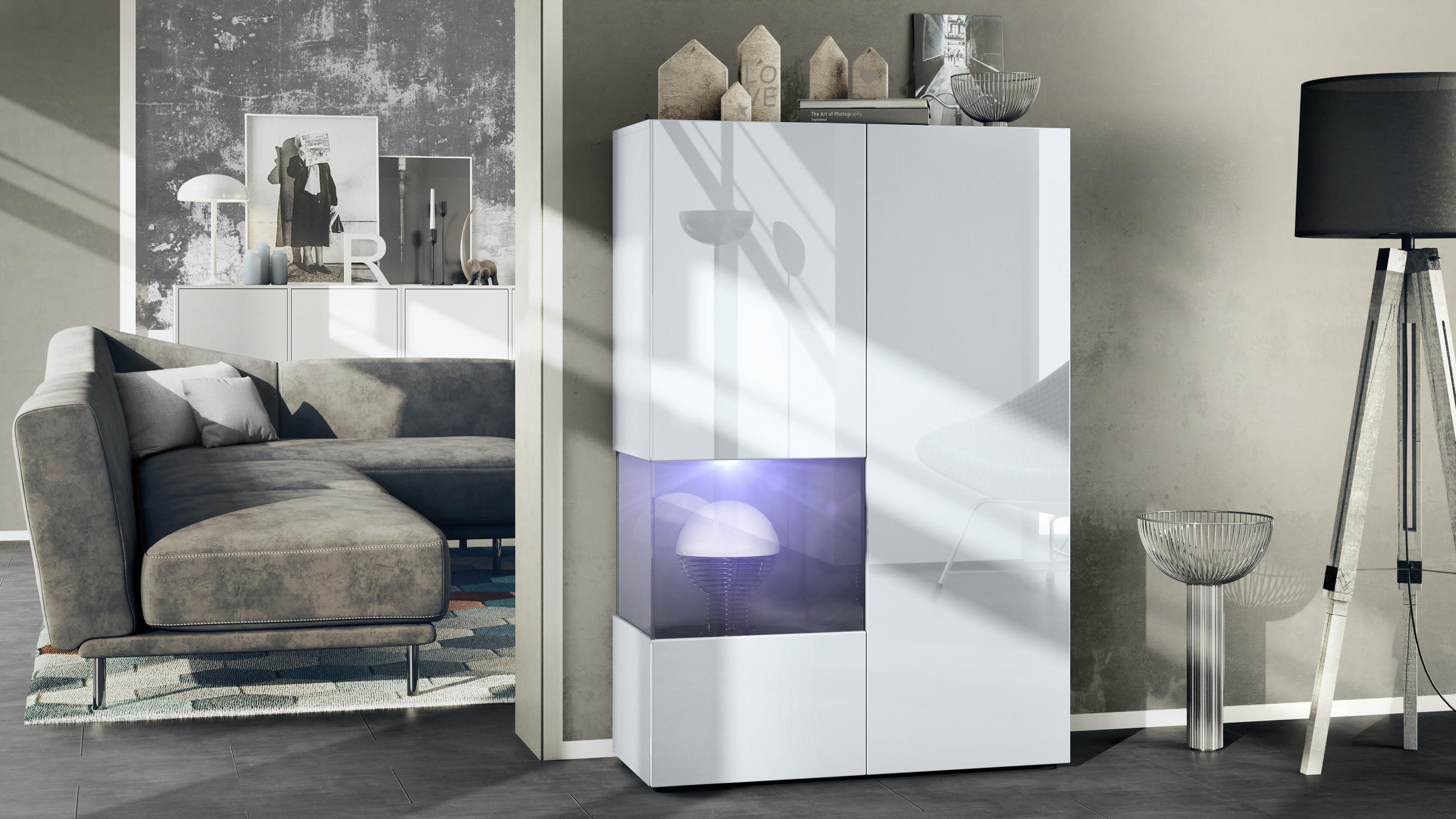 VITRINE Morena Einsatz in Schwarz Hochglanz - Schwarz Hochglanz, Holzwerkstoff (91.5/136.5/37cm) - Vladon