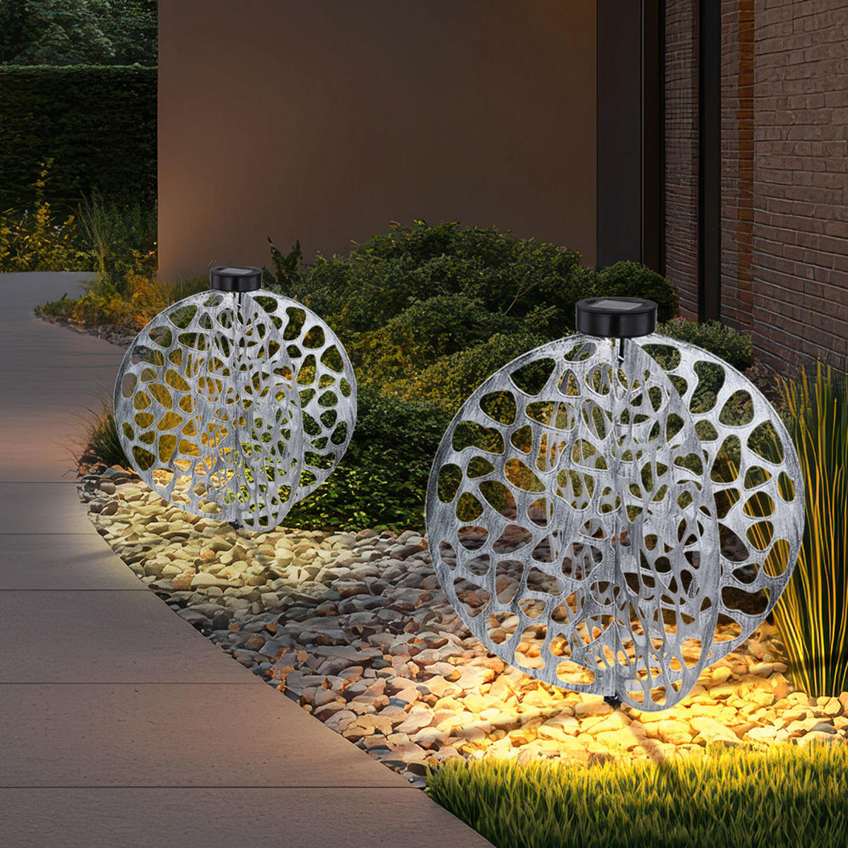 LED AUSSENLEUCHTE Solarleuchte Silber Metall - Silberfarben, Metall (40/40/51cm) - Globo Lighting