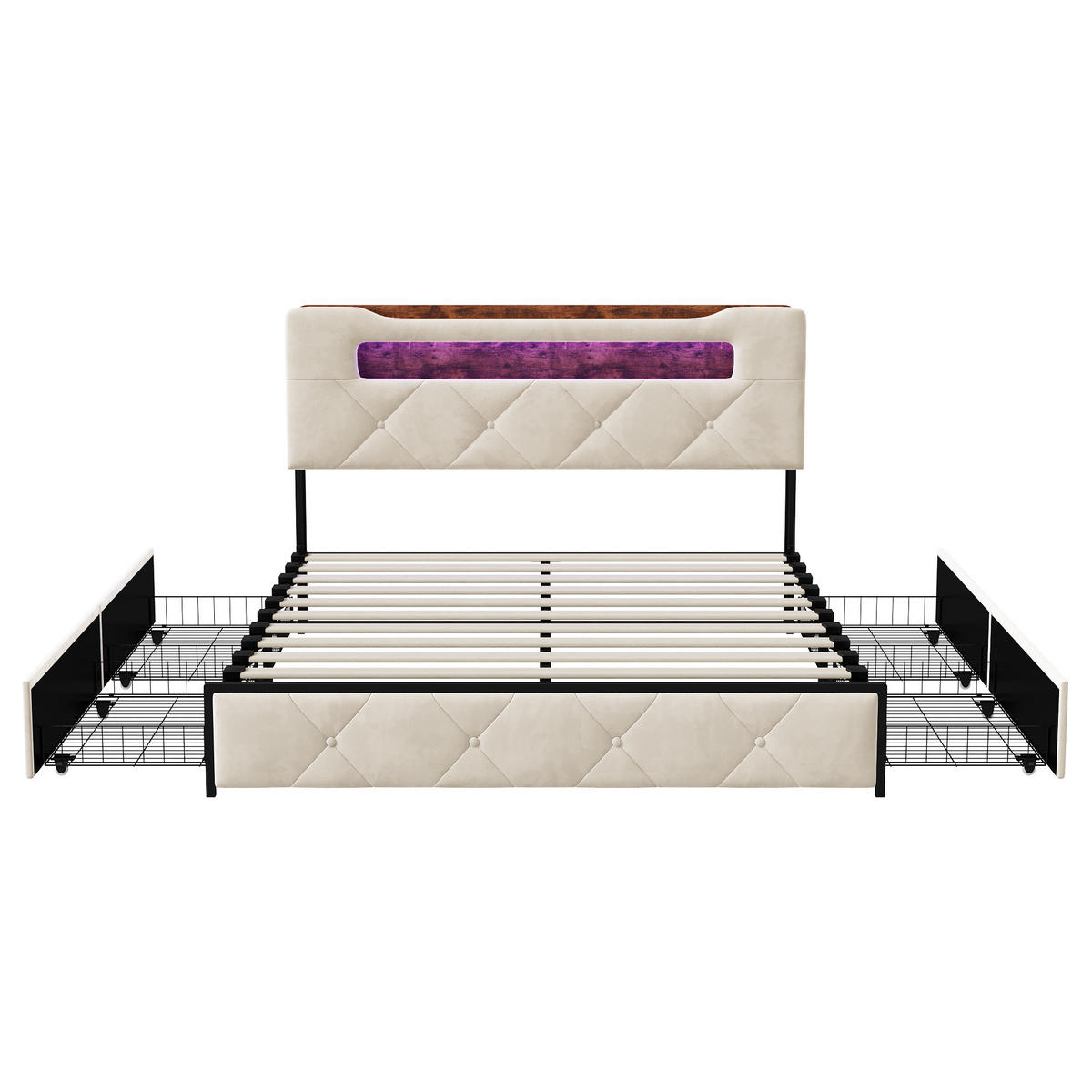 POLSTERBETT 160x200 cm LED USB Schubladen beige - Beige, Holz (160/200cm) - LEBENLANG