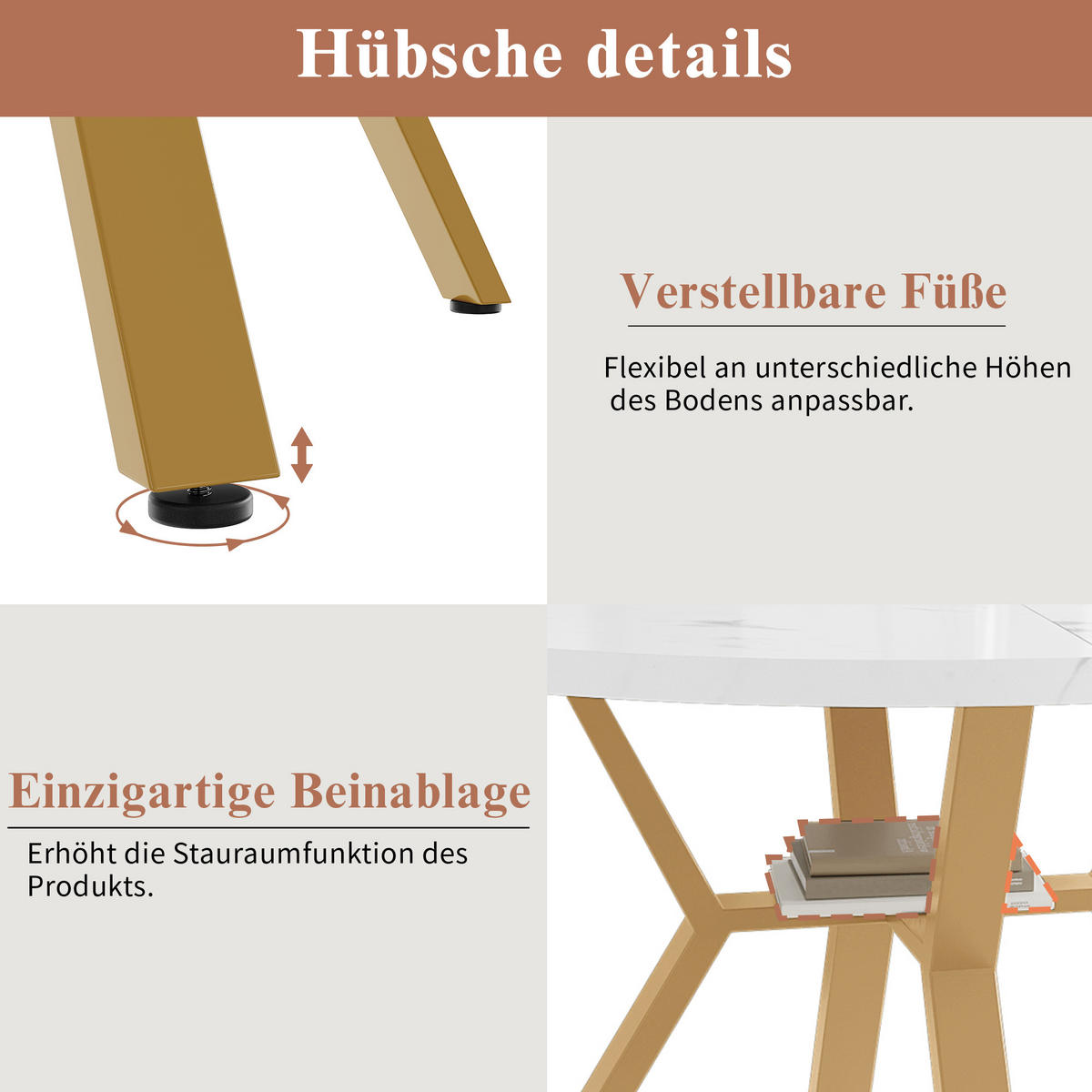 ESSTISCH runder marmor-optik Ø 100 cm mit X-metallgestell - Goldfarben, Holzwerkstoff (100/100/75cm) - Urban Meuble