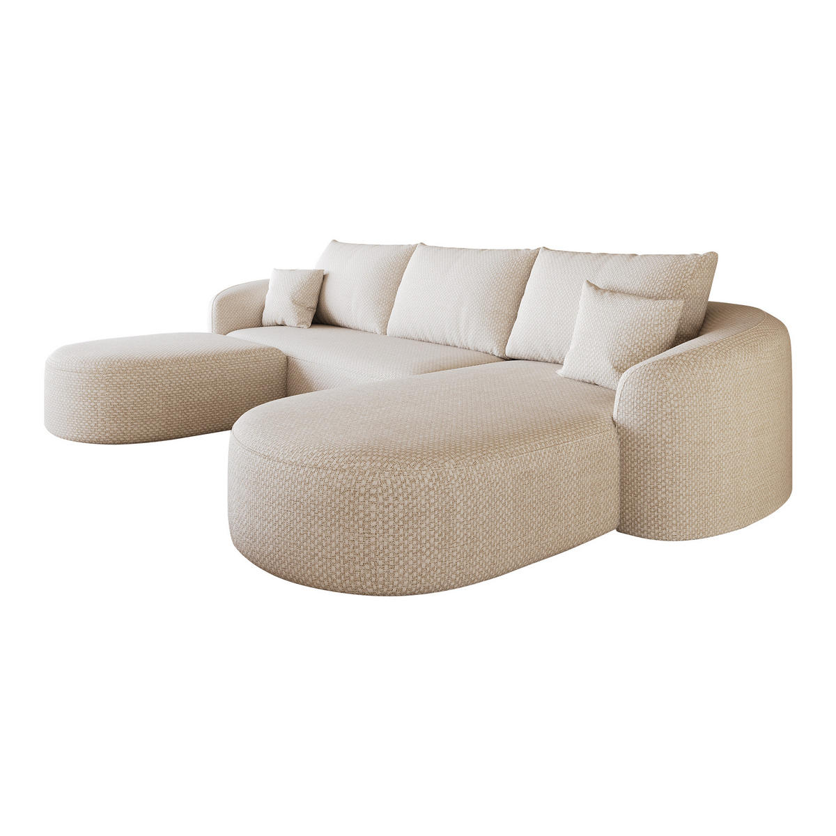 WOHNLANDSCHAFT DE-34817 U-Form 2-Sitzer Chaiselongue rechts Weiß - Weiß, Textil (168/85/336cm) - ComfortXL