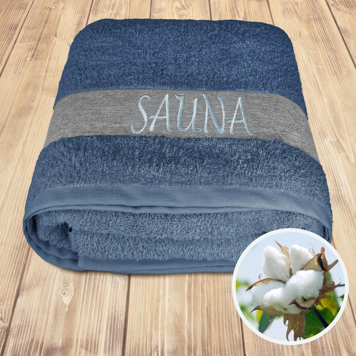SAUNAHANDTUCH Lima Jeansblau 100x200 cm - Dunkelblau, Naturmaterialien (100/200cm) - Lashuma