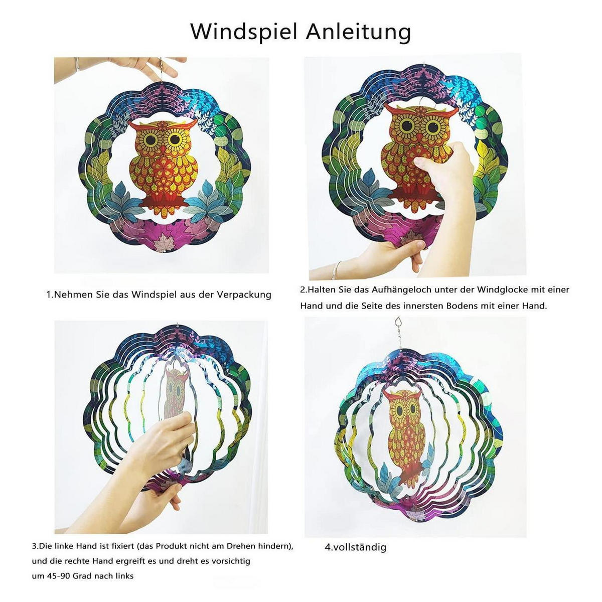 WINDSPIEL Eule 30 cm Edelstahl Gelb - Multicolor, Metall (30/30/30cm)