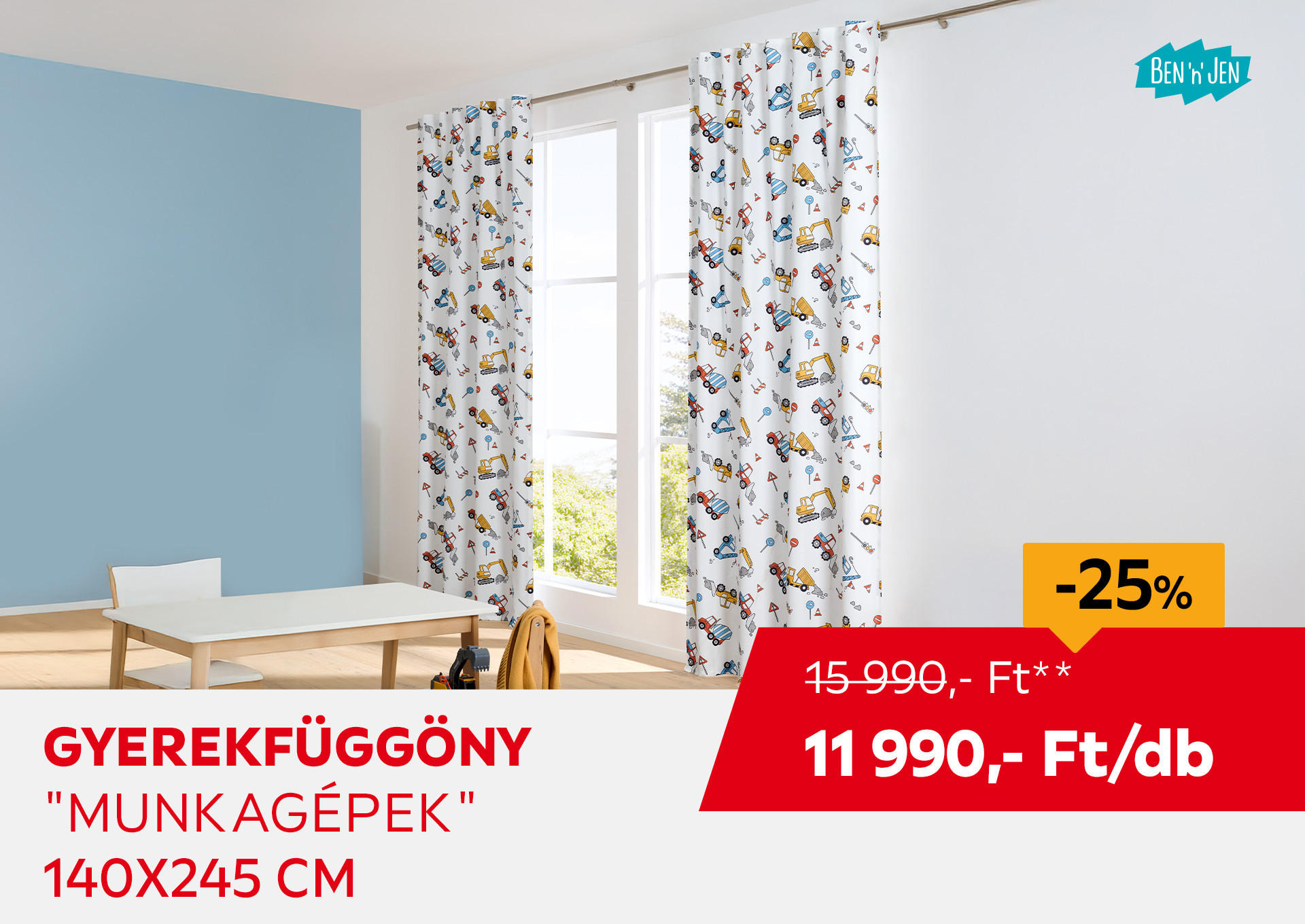 GYEREKFÜGGÖNY "MUNKAGÉPEK" 140 X 245 CM Kiemelt termék 15990 Ft.- helyett 11990 Ft.-