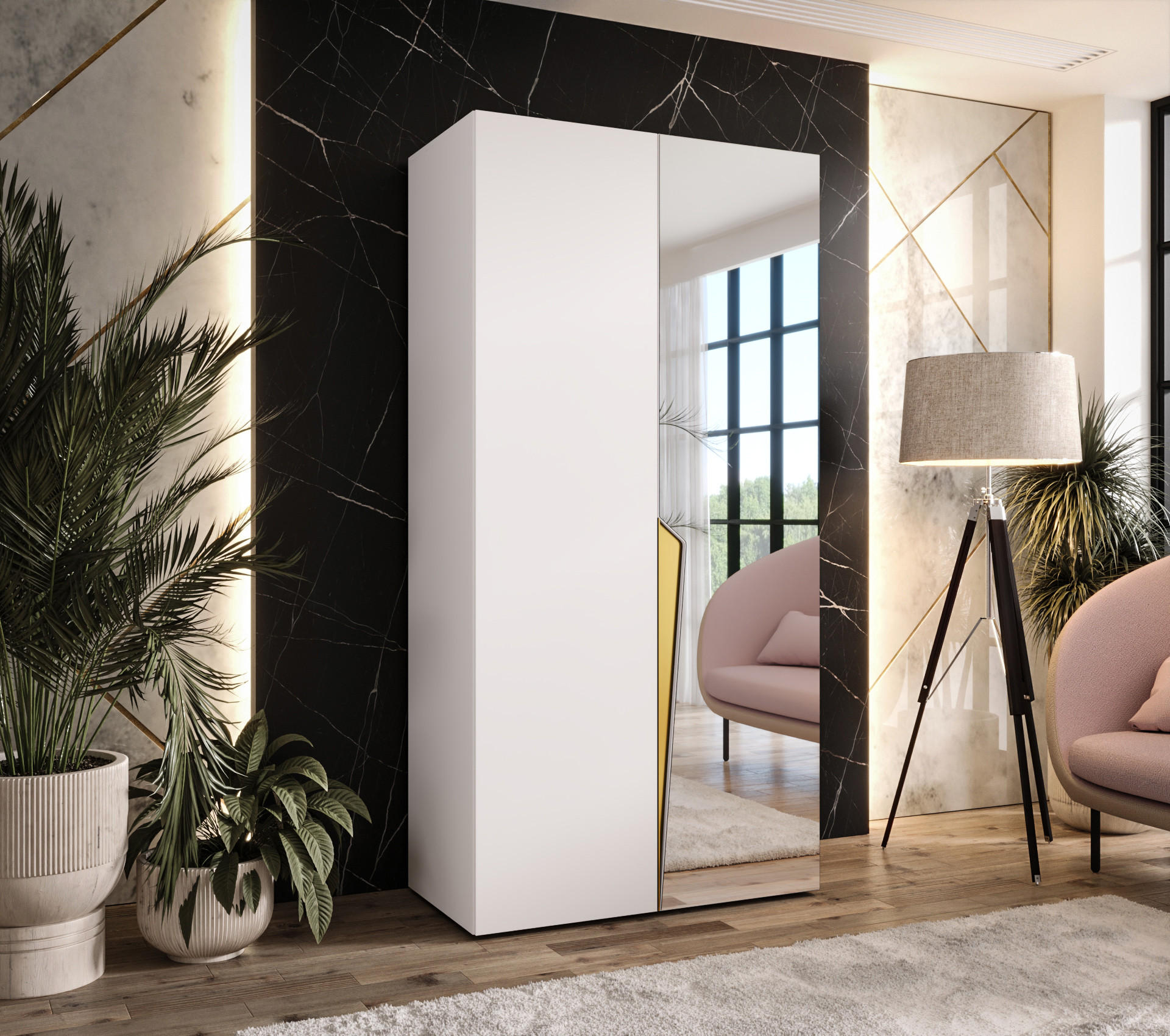 DREHTÜRENSCHRANK 202/100/52 2-türig - Goldfarben/Weiß, Holz/Metall (100/202/52cm) - Abiks Möbel