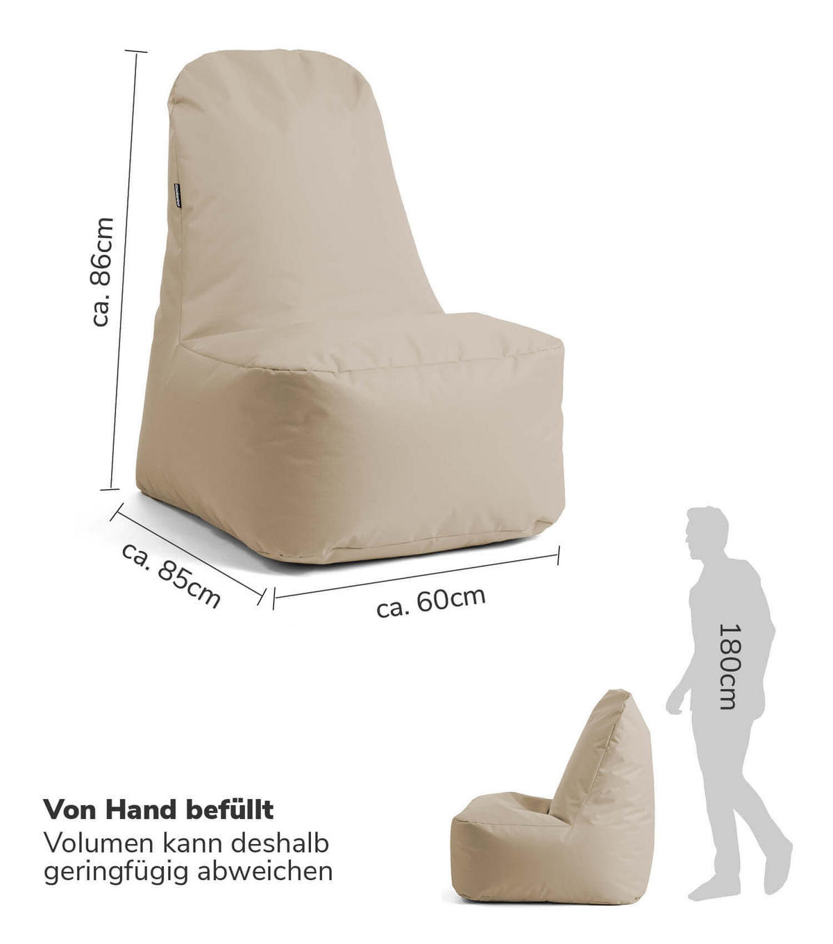 SITZSACK Der Däumchendreher - Beige, Textil (60/86/85cm) - Mokebo