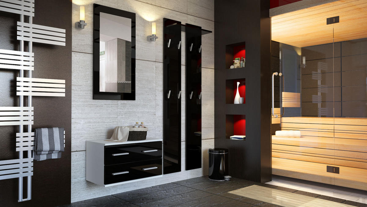 GARDEROBE Kioto Front in Schwarz Hochglanz - Schwarz Hochglanz, Holzwerkstoff (170/200/35cm) - Vladon