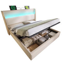 POLSTERBETT 140/200 cm mit Bettkasten, LED-Beleuchtung und gepolstertem Kopfteil - Beige, Textil (140/200cm) - BEAOK