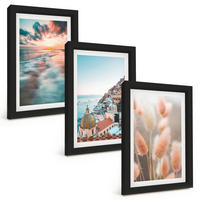BILDER SET 3er Set - 20x30 cm Schwarzer Rahmen - Sonnenuntergang am Meer, Häuser, Blumen - Schwarz, Kunststoff (20/30cm) - TULUP