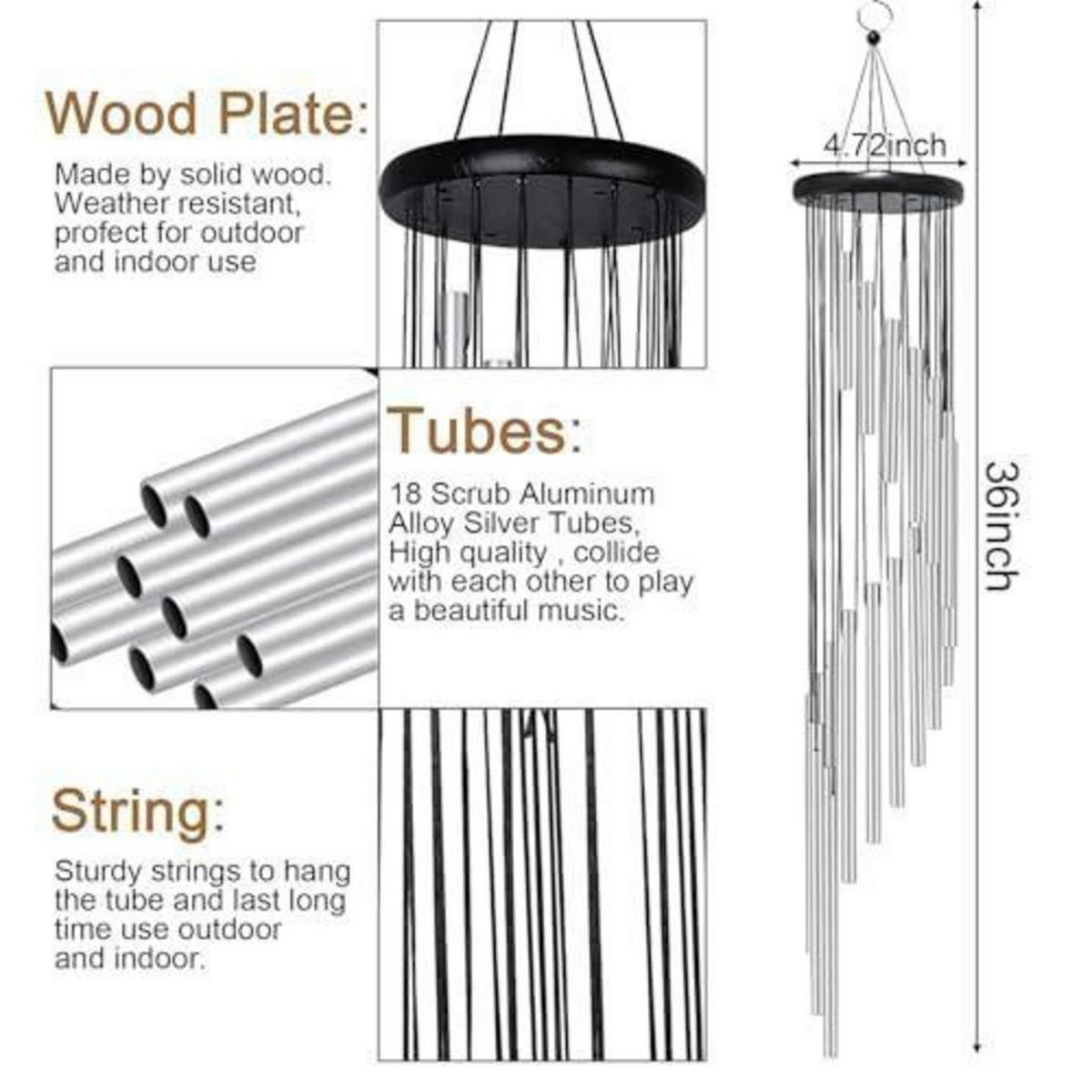 WINDSPIEL Aluminium 18 Rohre Silber 91,4 cm - Silberfarben, Metall (91.4/11.9/11.9cm)