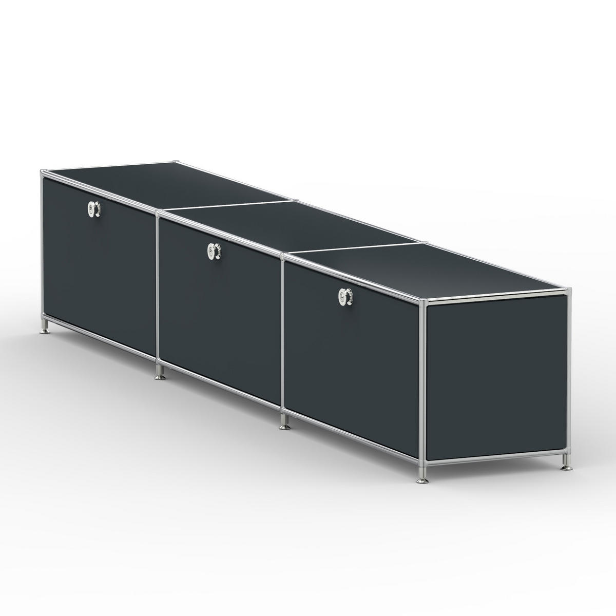 TV Board mit 3 Klappen & Schloss, Breite 227 cm, Anthrazitgrau - Chromfarben/Silberfarben, Metall (40/43/227.2cm) - Versee
