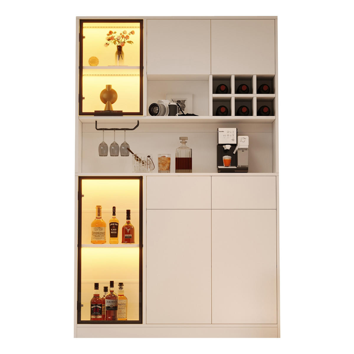 KÜCHENSCHRANK Vitrine weiß mit LED, 120/200/33 cm, Spanplatte und Glas, Weiß, MIT LED-BELEUCHTUNG, für Wohnbereich - Weiß, Holzwerkstoff (33/200/120cm) - Rolipo
