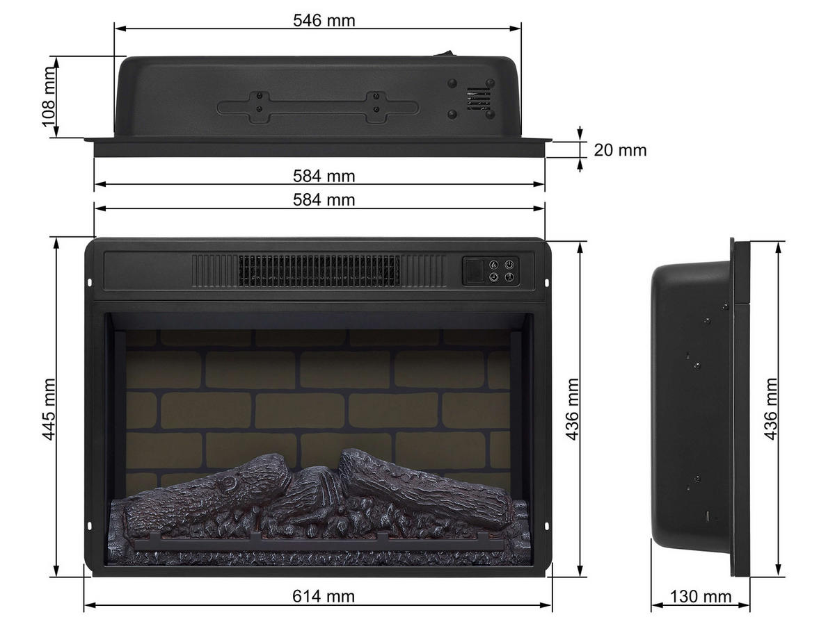 EINBAU-ELEKTROKAMINEINSATZ AF23BS – Breite 96 cm, 3D-Flammeneffekt, LED-Beleuchtung, Heizfunktion - Schwarz, Glas/Metall (61.4/45.5/13cm) - ArtiFlame