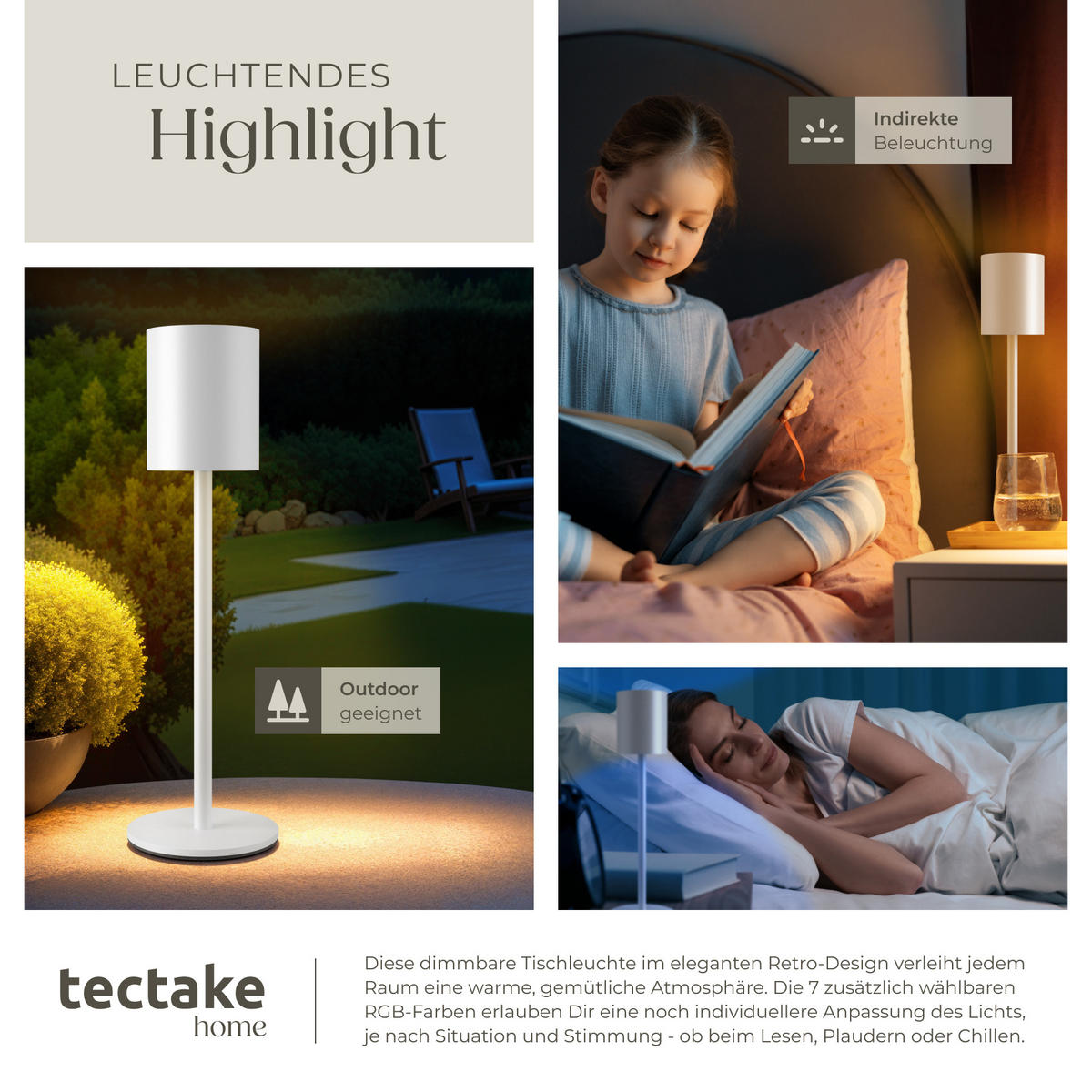 AKKU-TISCHLAMPE Corly,10 x 37 cm,weiß - Weiß, Metall (10/10/37cm) - tectake