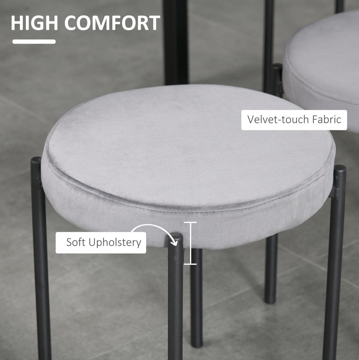 HOCKER 4er-Set, stapelbar, Dunkelgrau, Sitz in Samtoptik - Dunkelgrau, Metall (41.5/46/41.5cm) - MIVRAY