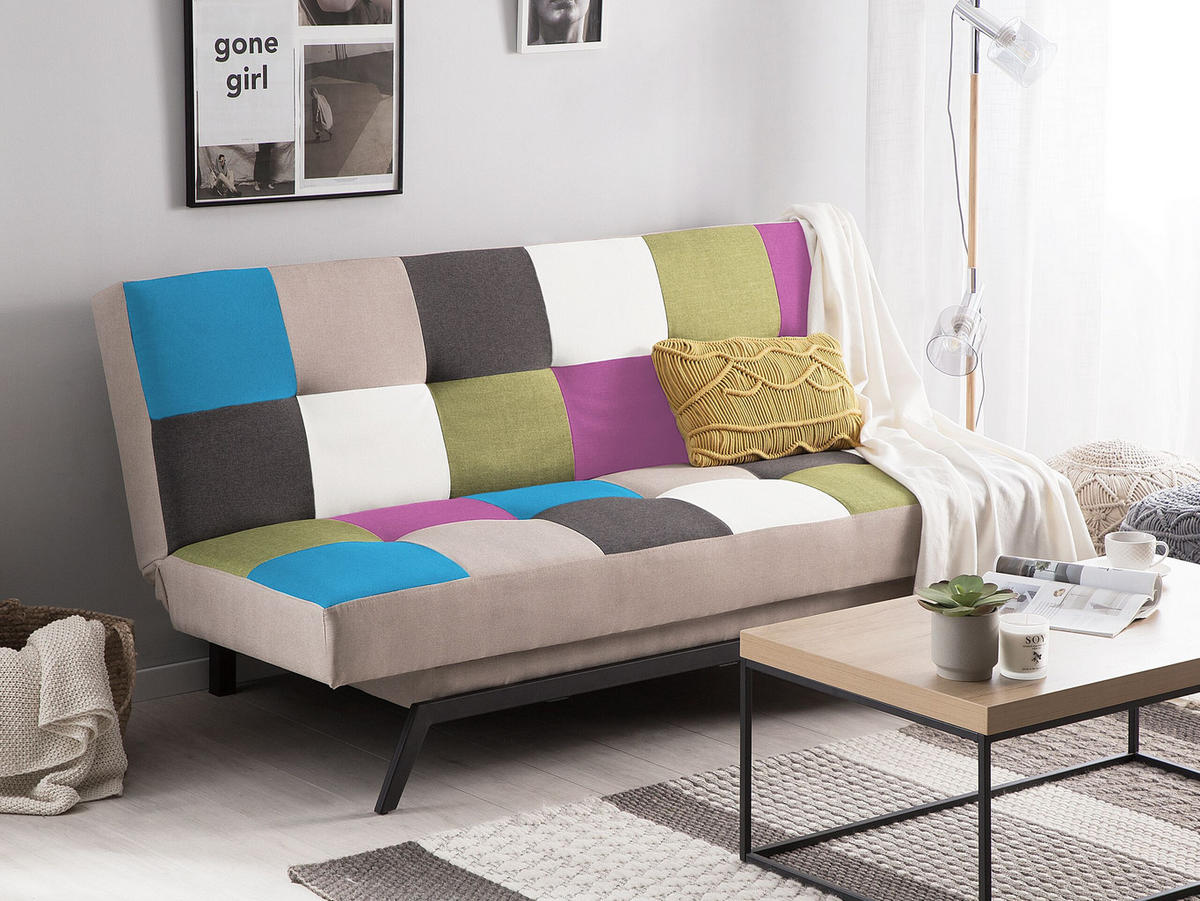 3-SITZER-SCHLAFSOFA Polyester Bunt Leeds - Hellblau, Textil (188/85/93cm) - Beliani