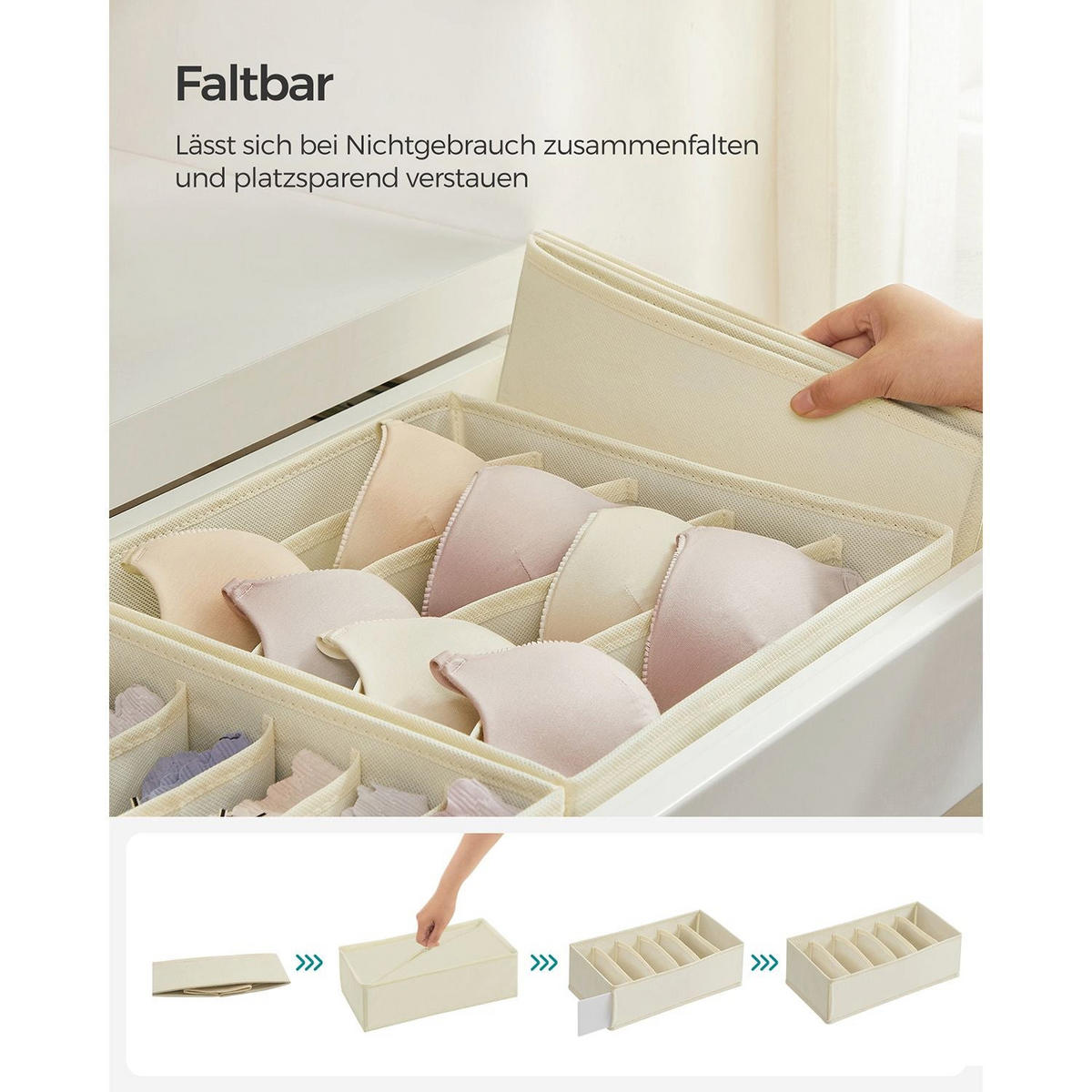 AUFBEWAHRUNGSBOXEN FÜR UNTERWÄSCHE FREETOWN 8ER-SET - Beige, Textil (32/32/10cm) - Hansiro