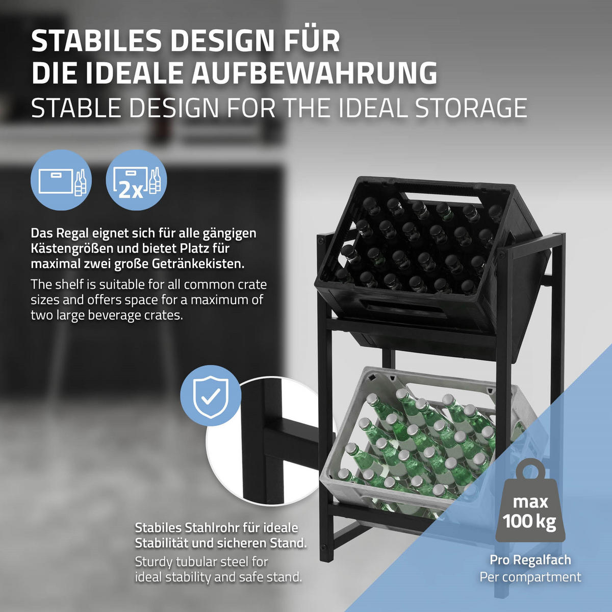 GETRÄNKEKISTENREGAL - Schwarz, Metall (31/75.5/47cm) - ML-DESIGN