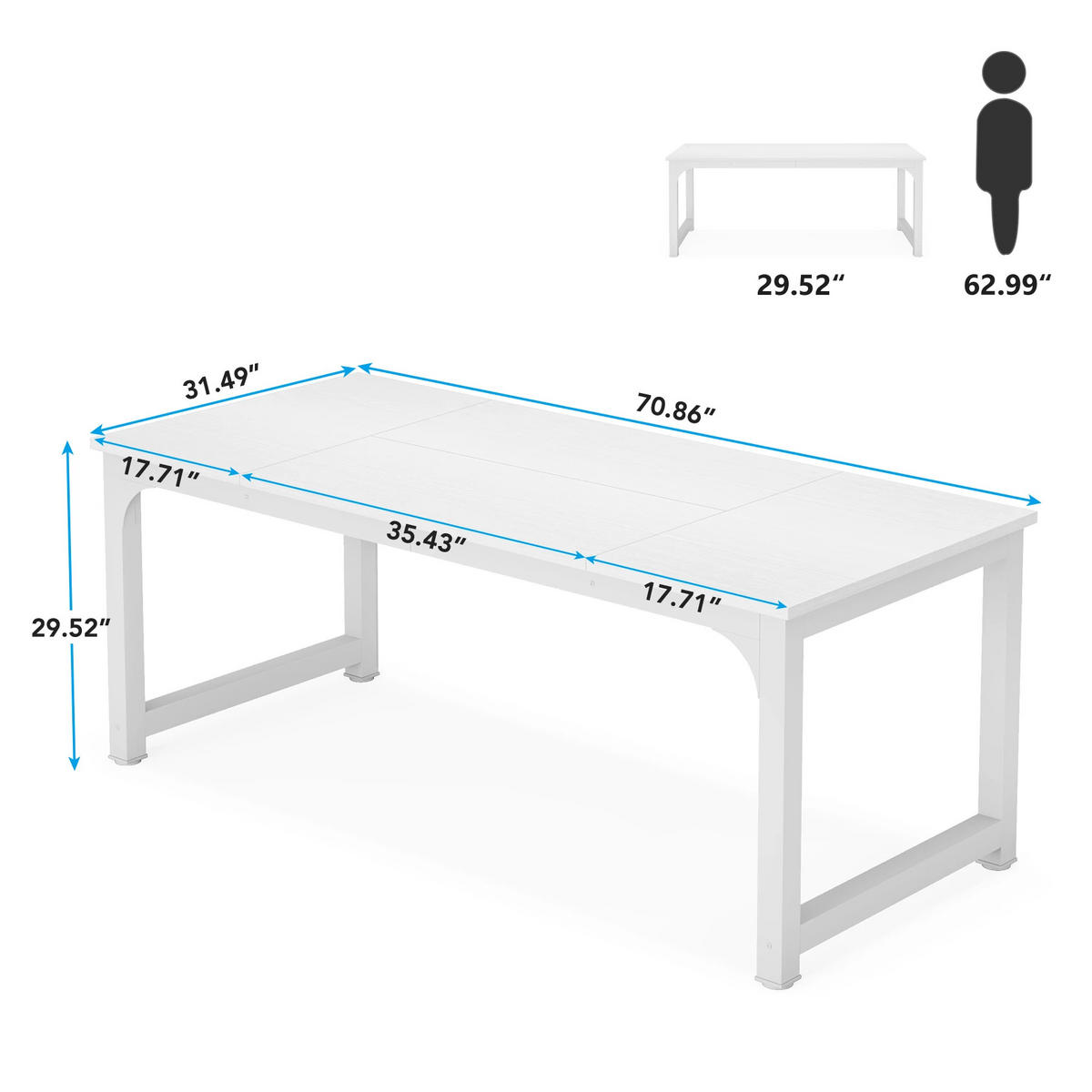 SCHREIBTISCH 180/80/75 cm Weiß moderner Arbeitstisch - Weiß, Holz (180/90/75cm) - Kaket