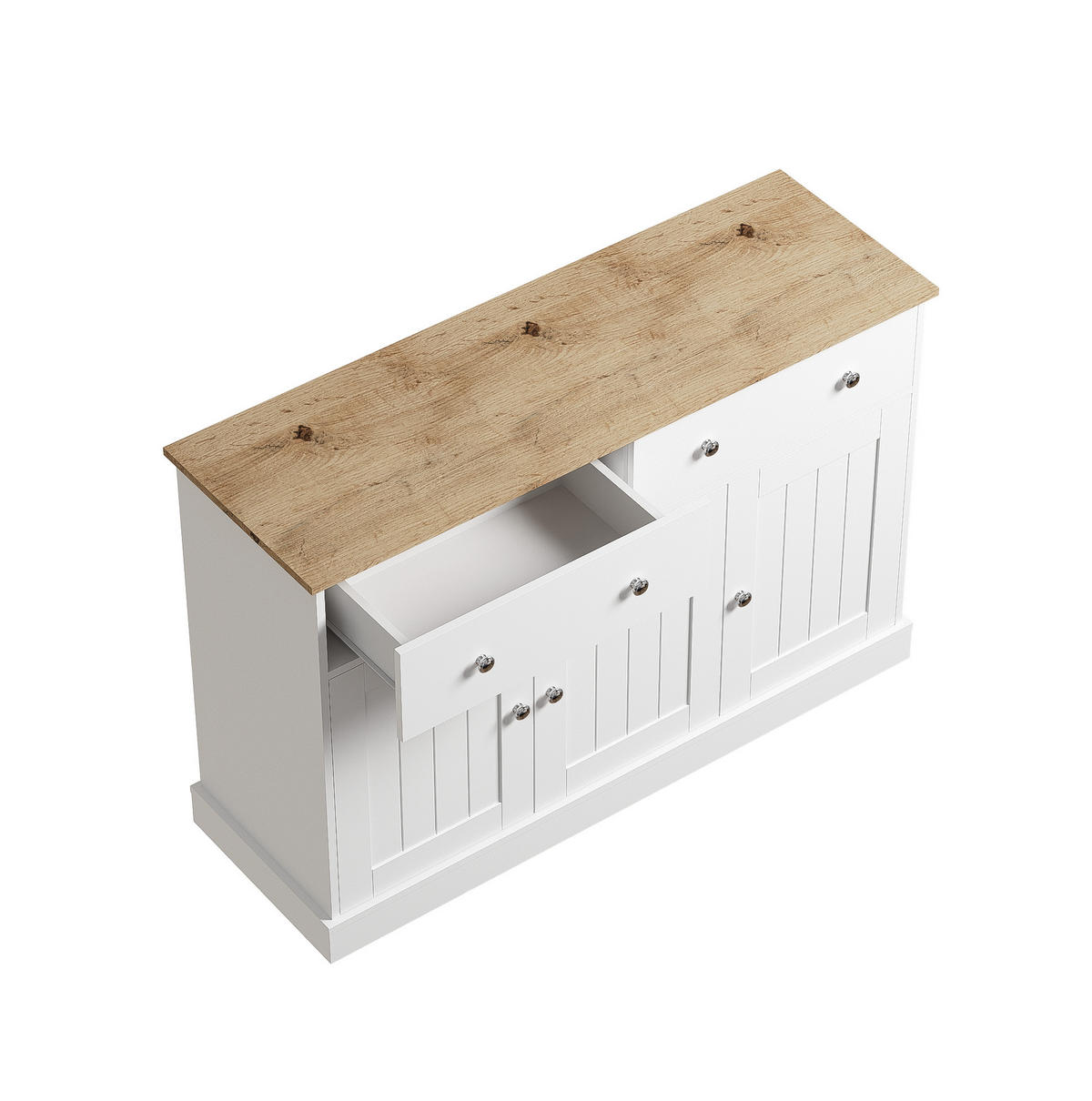 SIDEBOARD 120/36/80.5 cm Weiß und Holzfarbe aus Spanplatte mit 3 Türen und 2 Schubladen - Weiß, Holzwerkstoff (36/80.5/120cm) - OKMYHOME